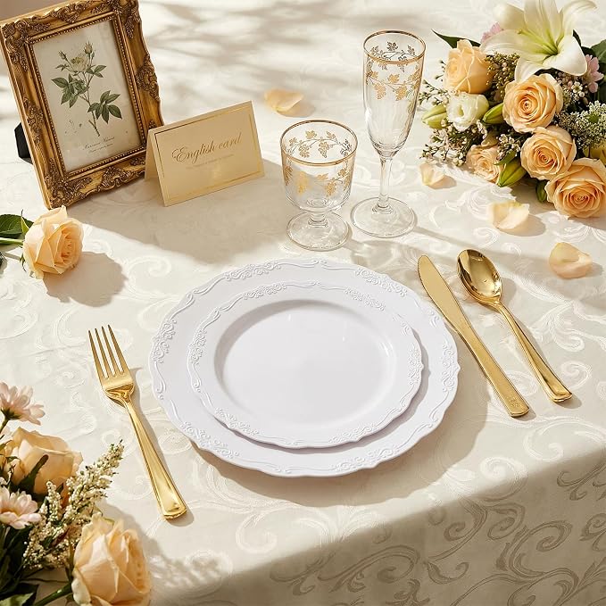 DaYammi 60PCS White Plastic Plates, Heavy Duty White Disposable Premium 7.5inch - Image 2