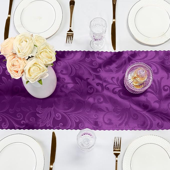2 Pack Purple Damask Satin Table Runner 12 x 108 Inch | Bright Smooth Damask - Image 6