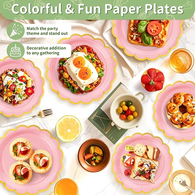 50 Pcs Pink Paper Plates Disposable, Dessert Cake Plates, - Image 5