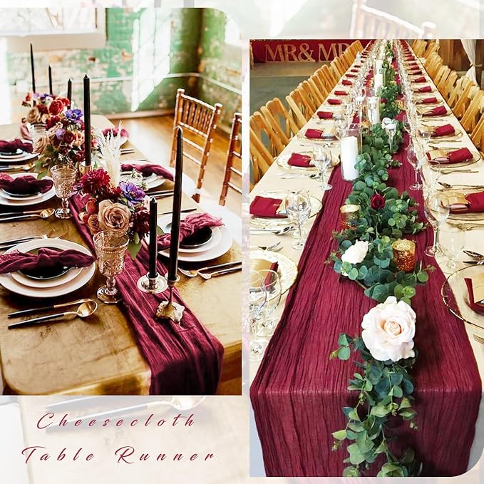 10FT 12 Pcs Burgundy Cheesecloth Table Runner Gauze Fabric Boho Cheese Cloth - Image 5