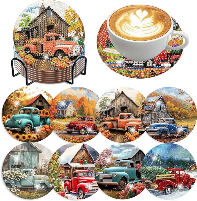 Ekuxom 8 PCS Truck Diamond Art Coasters Kits by Ekuxom