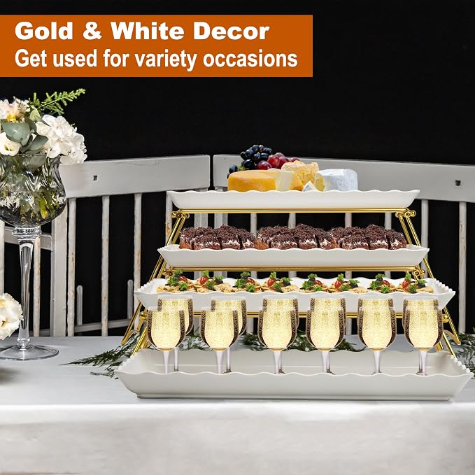 KAQAHIDO Extra Large 4 Tier Serving Tray Set, Tiered Trays Stand - Image 4