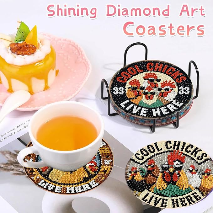 8 PCS Chicken Diamond Art Coasters Kits Diamond Painting Coaster | Diamond - Image 6