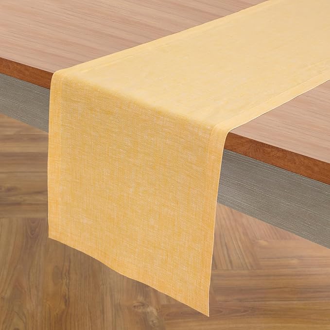 Solino Home 100% Pure Linen Table Runner Mustard Long, Athena 14 x 132 in | by SolinoHome