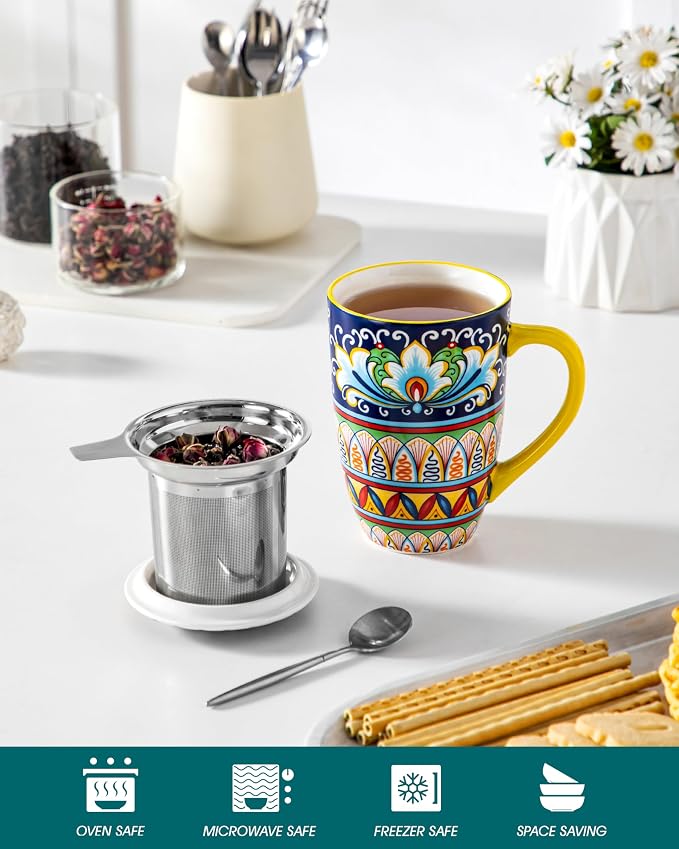 vancasso Ceramic Tea Mug with Infuser and Lid, 18 Ounce Bohemian Loose Leaf Cup - Image 4