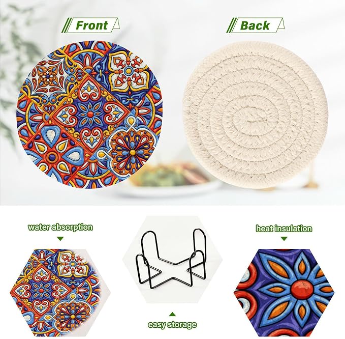YETTASBIN Mexican Talavera 6 Pcs Drink Coasters - Image 4