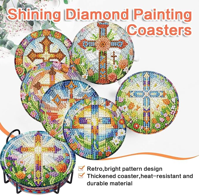 8 Pcs Christ Cross Diamond Art Coasters Kits 4x4 inch | Religion Diamond - Image 8