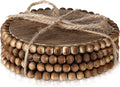 Honeydak 4 Pieces Wood Beaded Coasters 3.9 Inch Round Rustic Farmhouse Wooden by Honeydak