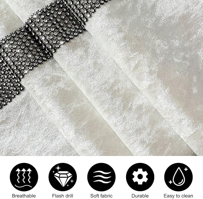 Elegant Bling Rhinestone Creamy White Table Runner, Ombre Velvet, Double-Layer - Image 5