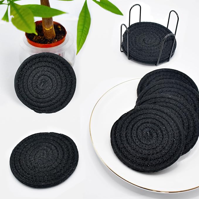 ABenkle Drink Coasters with Holder Set of 10, Cotton Woven Absorbent Coasters - Image 6