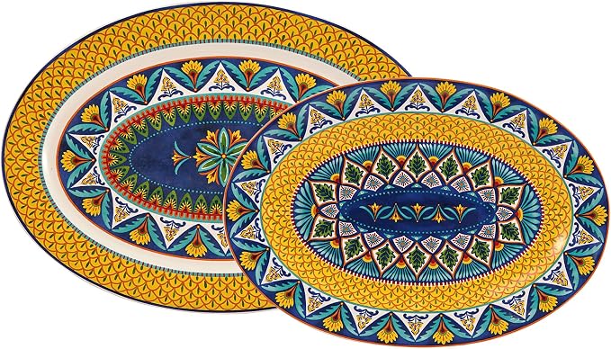 Bico Havana 16 plus 14 inch Oval Platters Set, Microwave and Dishwasher Safe by Bico