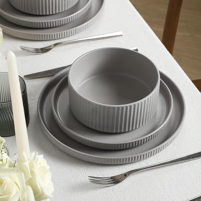 Stone Lain Haven Stoneware 12-Piece Dinnerware Set, Elegant Dish Set, Includes - Image 8
