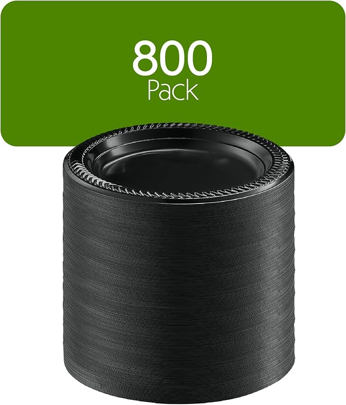 PLASTICPRO 800 PCS Black Plastic Plates Light Weight 7 Inch Plastic Dinner - Image 7