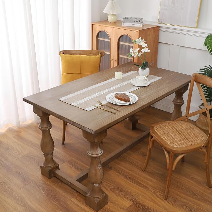 Gernaice 2PCS Boho Table Runner, Rustic Cotton Linen Farmhouse Table Runners - Image 2