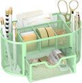 Mesh Desk Organizer with Drawer, 9-Compartment Pen Holder by SUPEASY