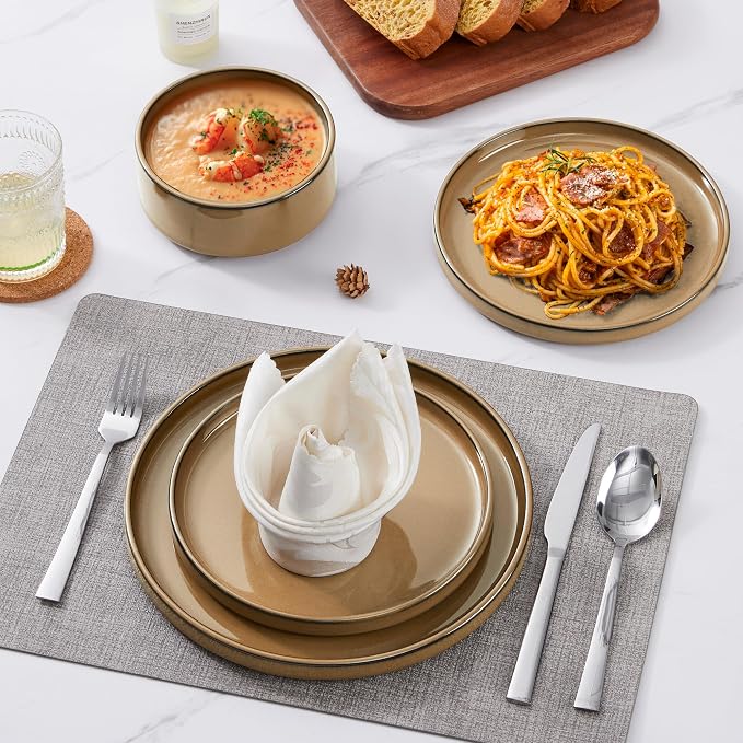 LIANYU 24 Piece Stoneware Dinnerware, Plates and Bowls Dishes Set - Image 4