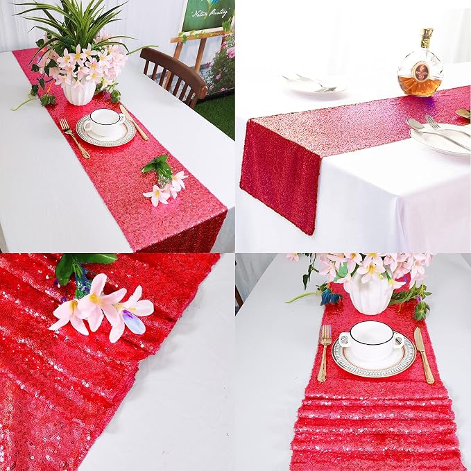 12 Packs 12 X 72 Inch Red Sequin Table Runner Glitter Dining Table Runner - Image 5