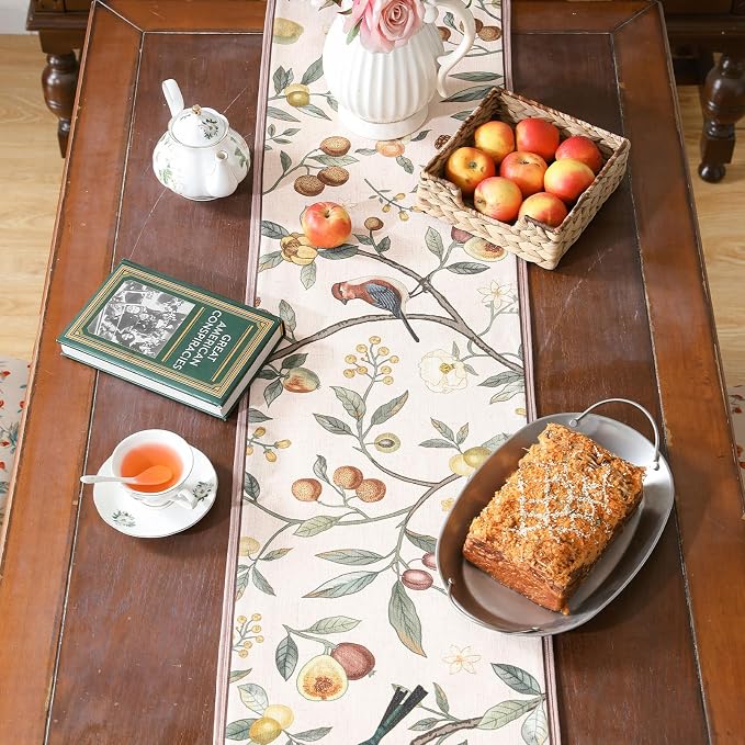 bilin gaier Designer Vintage Linen Small Table Runner, Floral Fruit Pattern - Image 9