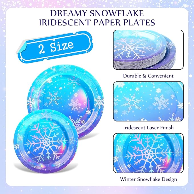 Kochorie 96 Pieces Frozen Iridescent Winter Snowflake Birthday Party Supplies - Image 3