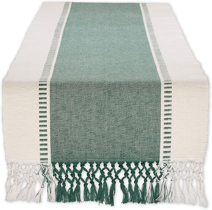 DII Dobby Stripe Table Runner, 13x72 Dark Green & Cream Background | Woven by DII