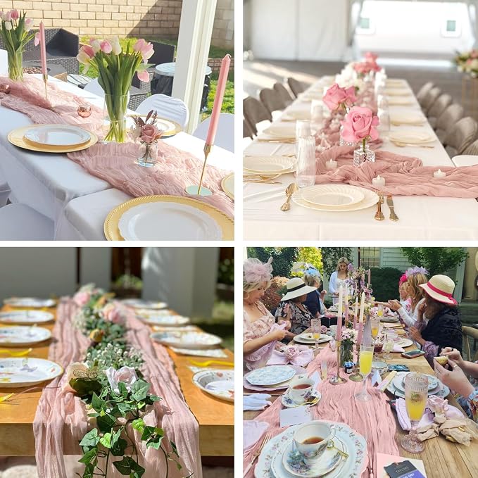 6 Pack Dusty Pink Cheesecloth Table Runner 35x120 Inch Semi Sheer Boho Gauze - Image 8