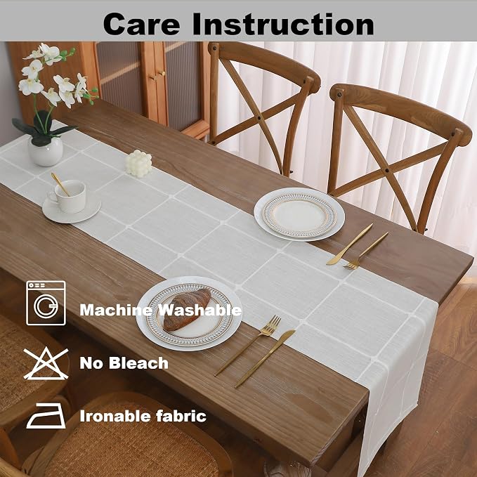 Gernaice 2PCS Boho Table Runner, Modern Plaid Cotton Linen Farmhouse Table - Image 5