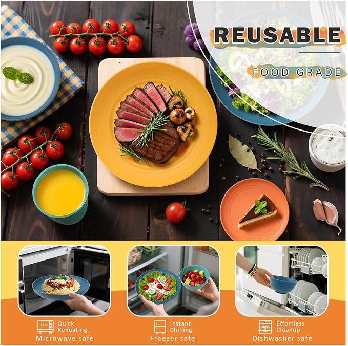 Wheat Straw Dinnerware Sets, Plates and Bowls Sets Unbreakable & Microwave Safe - Image 6