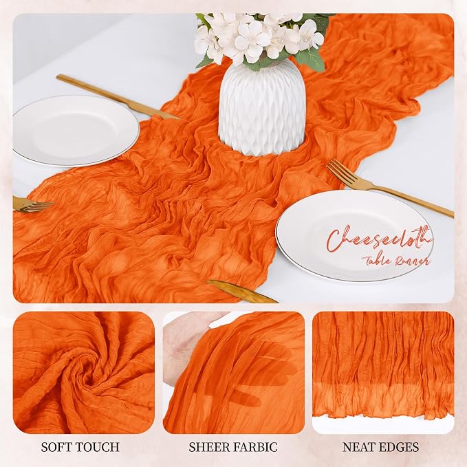 12 Pack Orange Cheesecloth Table Runner 17x108 Inch Semi Sheer Boho Gauze - Image 3