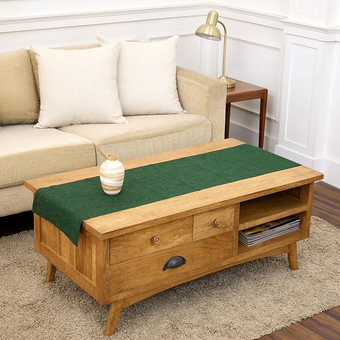 Solino Home 100% Pure Linen Table Runner Green Woven, Athena 14 x 48 in | Table by SolinoHome