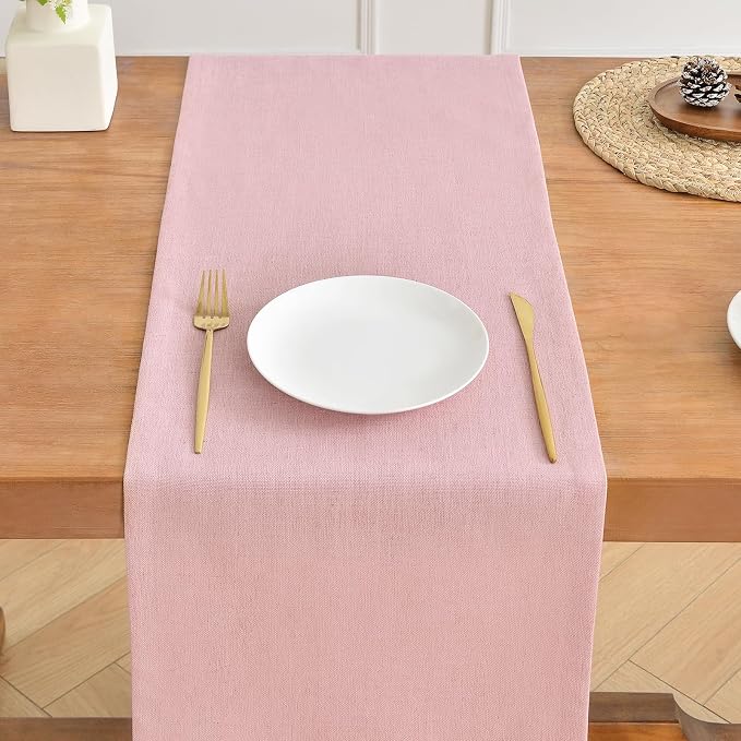 Wracra Linen Table Runner, Burlap Pink Table Runners 60 Inches Long | Rich - Image 4