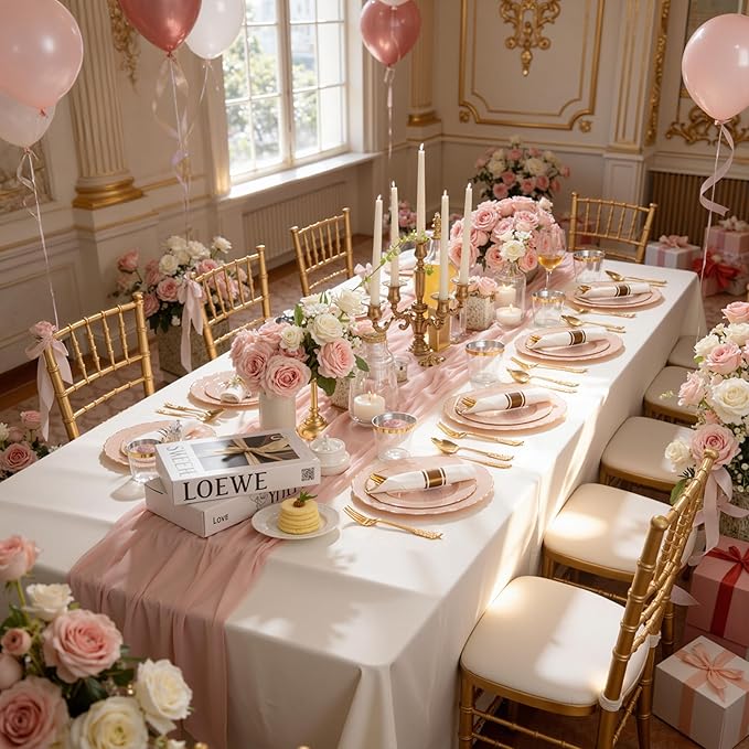 350PCS Pink Plates Disposable-PinK Plates 50guest Baroque Plastic Dinnerware - Image 2