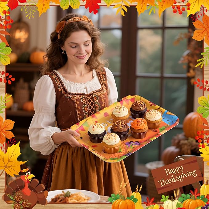 Vesici 4 Pack Thanksgiving Melamine Serving Trays, 13 x 10 Inch Rectangular - Image 4
