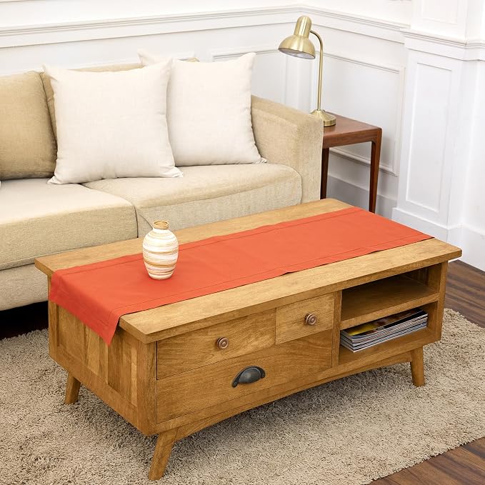 Solino Home Cotton Linen Table Runner Burnt Orange Hemstitch, 14 x 60 in | by SolinoHome