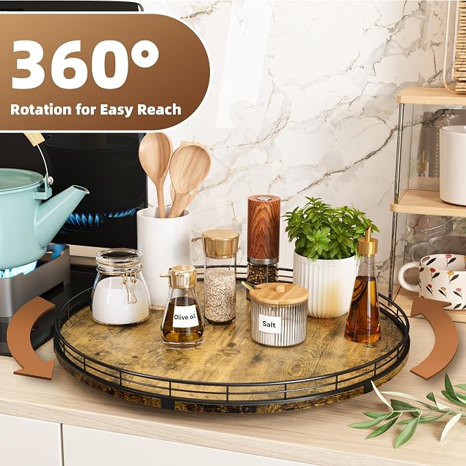 Lazy Susan Turntable Organizer for Table Top, 18’’ Round Wooden Lazy Susan for - Image 3