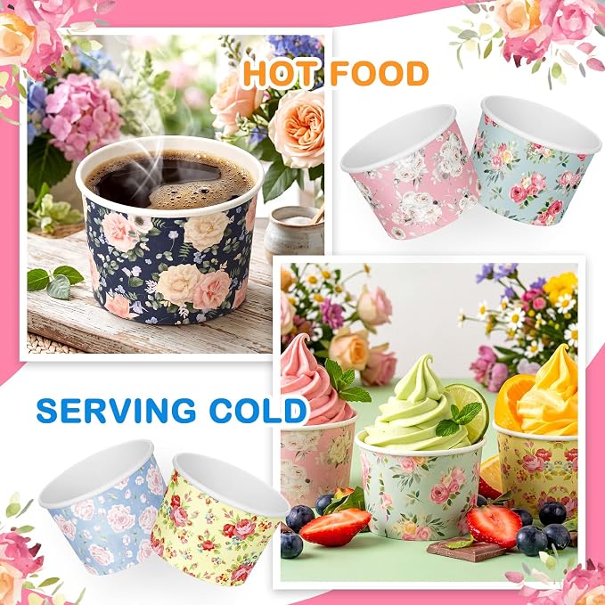 CHENGU 180 Pcs Floral Snack Cups 9 oz Disposable Floral Paper Dessert Bowls - Image 3
