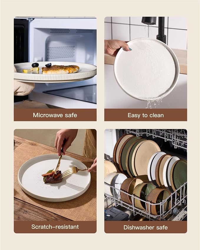 Stoneware Dinnerware Set for 4, Matte White Reactive Glaze | 12 pcs Ceramic - Image 6