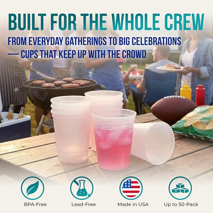 Rolling Sands 16 oz. Reusable Plastic Stadium Cups, 8 Pack, Made in USA - Image 4