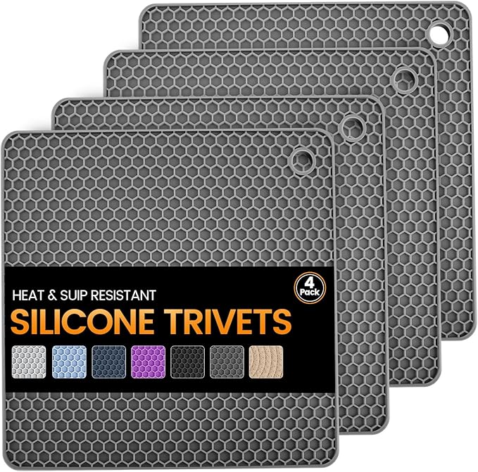 Silicone Trivet Mats 4 Heat Resistant Pot Holders Multipurpose Non-Slip Hot Pads by Unknown