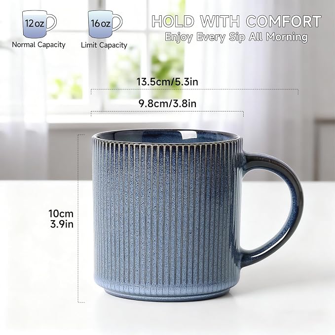 MONITO 16Oz Coffee Mugs Set of 6, Rustic Ceramic Coffee Cups Set - Image 2