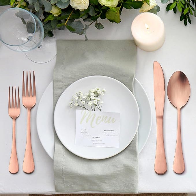 LIANYU 30 Piece Matte Copper Silverware Set, Stainless Steel Copper Cutlery | - Image 7