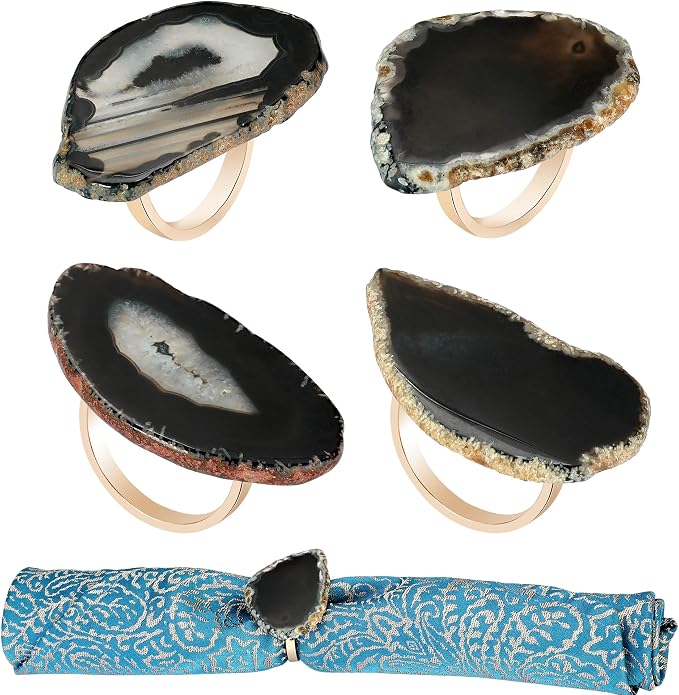 CozyTower Agate Napkin Rings Set of 4, Unique Geode Napkin Rings | Gold Napkin by CozyTower