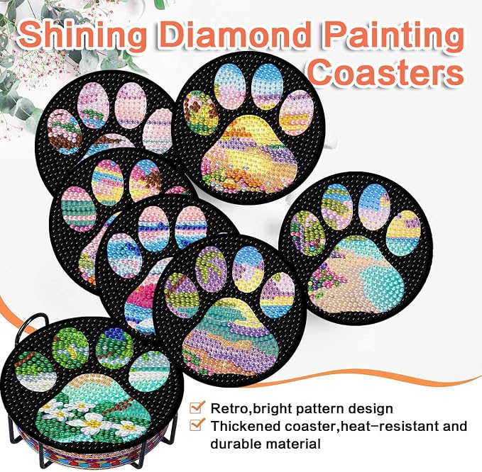 ijbnhd Beach Diamond Art Coasters Kit, Dog Paw, 4X4inch | Diamond Painting - Image 8