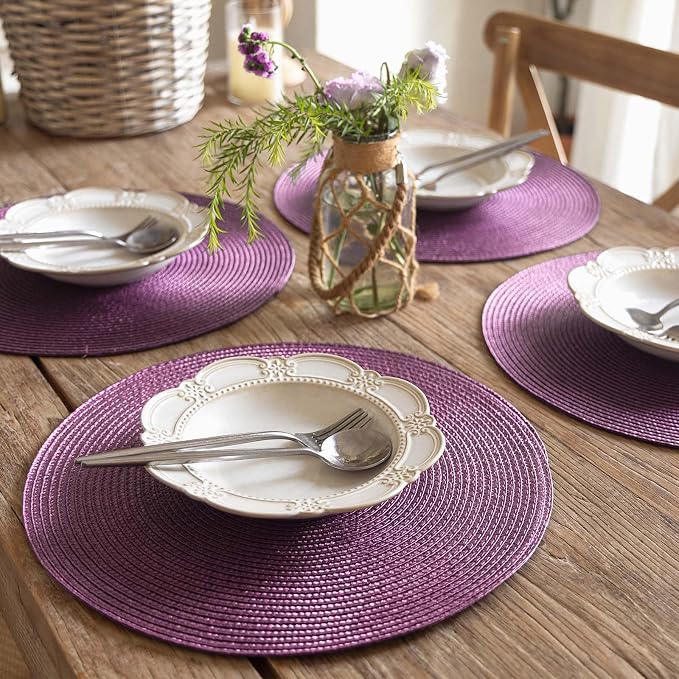 FunWheat Round Braided Placemats Set of 6 Table Mats - Image 8