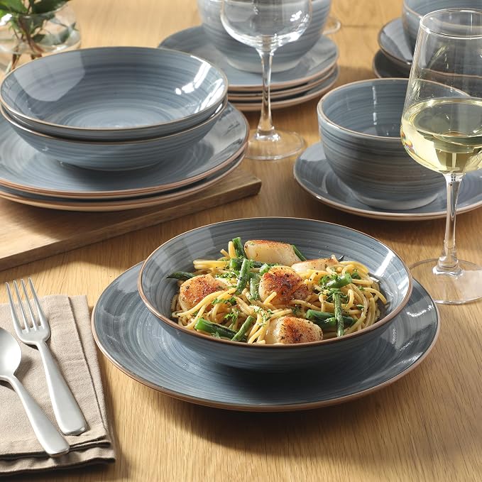 Gibson Home Stonebury 16 Piece Plates and Bowls Blue Dishes - Image 5