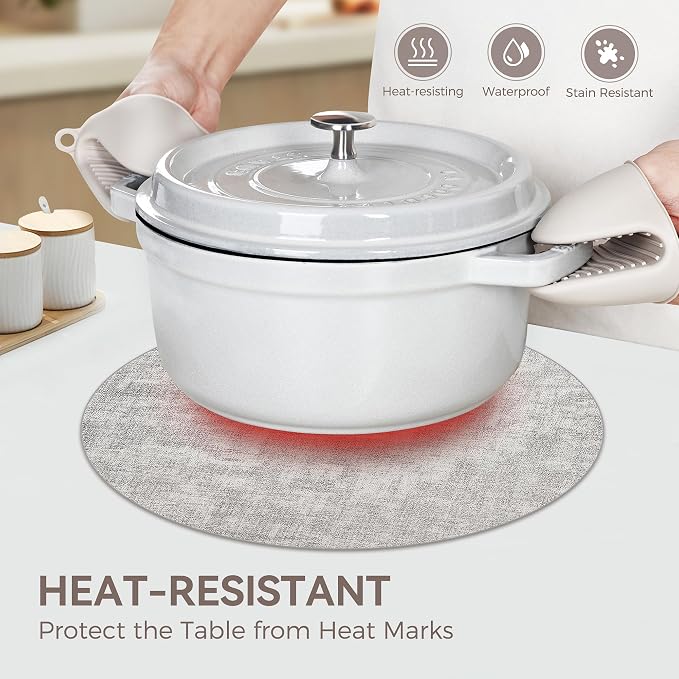 13" Round Placemats Set of 12, Reversible Faux Leather Heat Resistant Table Mats - Image 3