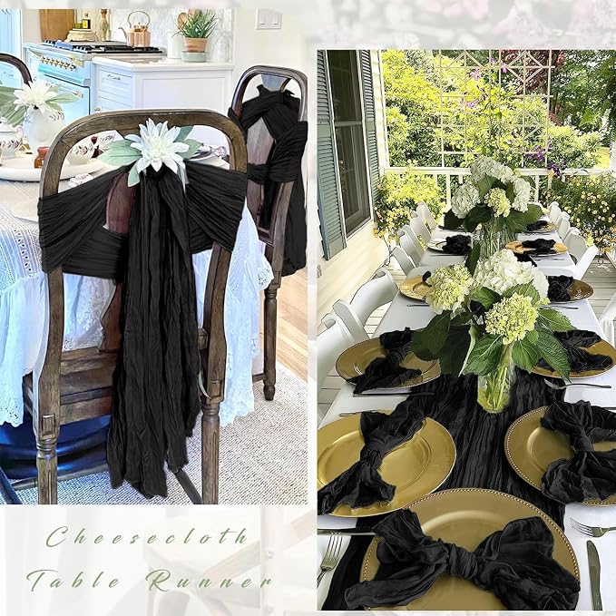 12 Pack Black Cheesecloth Table Runner 17 x 108 Inch Gauze Table Runner Fabric - Image 3
