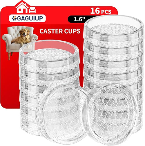 1.6" Round Rubber Furniture Caster Cups, 16 Pack Chair Coasters by GAGUIUP