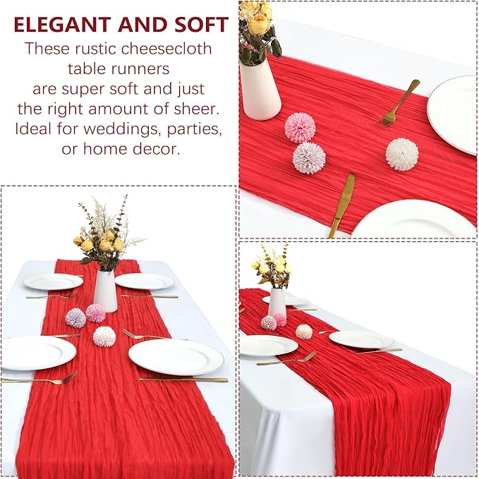 12 Pack Red Cheesecloth Table Runner 35 x 120 Inch | Boho Gauze Fabric - Image 5