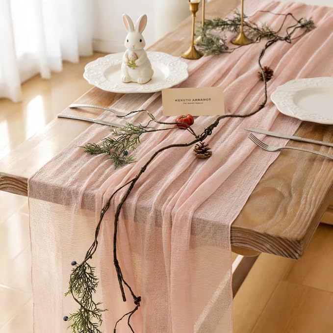 10Pcs Pink Cheesecloth Table Runner 120 Inches by KEKETOARRANGE