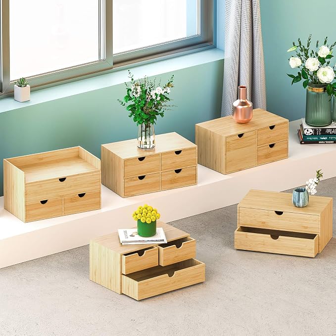 Bamboo Desk Organizer with Drawers, 3-Drawer Desktop Storage Box | 3 Drawers - Image 7